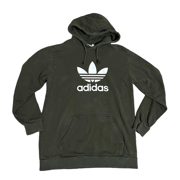 Adidas Trefoil Olive Green Hoodie w Kangaroo Pocket Size L Sweatshirt Sweater - Picture 1 of 10